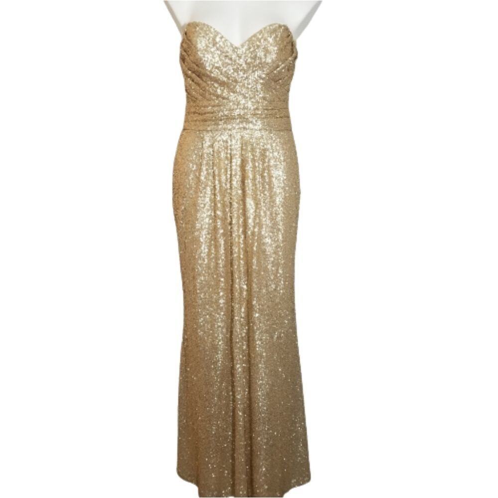 Sorella Vita Gold Sequin Strapless Gown Formal Bridesmaid Gala Dress Size 12